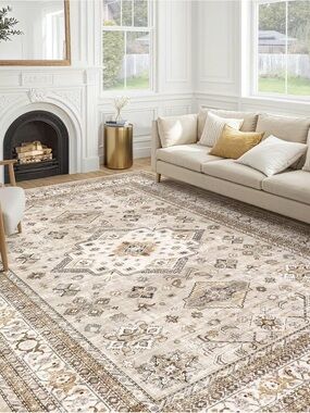 Beige and Cream Vintage Medallion Area Rug - Home Accents